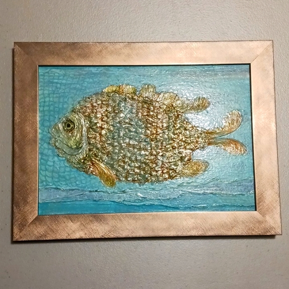 Other - Painting by Ruth Miles, "Seedy Fish" Textured Acrylic & Elm Tree Seeds Original